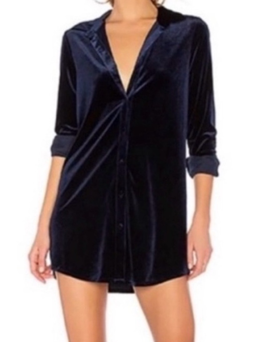 superdown Deep Blue Velvet Shirt Jacket